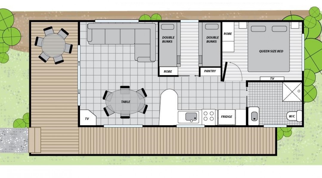 Melbourne BIG4 2 Bedroom Accessible Family Cabin Floor Plan 6 berth